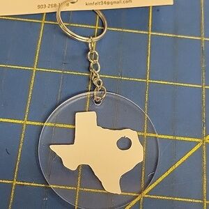 Texas 4" Acrylic Round Silver Tone Keychain